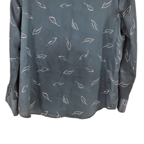 ZARA BASIC Leaf Print Teal Satin Henley Top Sz M - Picture 6 of 7